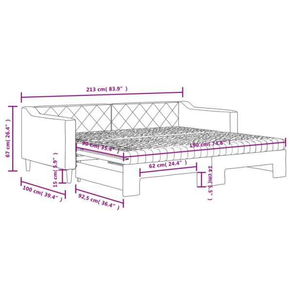 Tagesbett Ausziehbar mit Matratzen Schwarz 90x190 cm Stoff