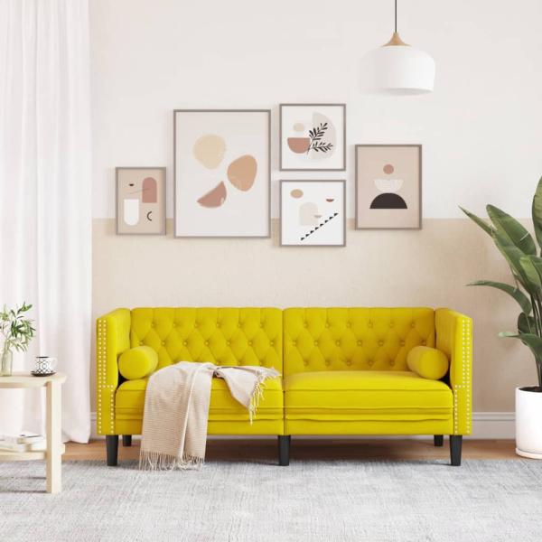 Chesterfield-Sofa mit Nackenrollen 2-Sitzer Gelb Samt