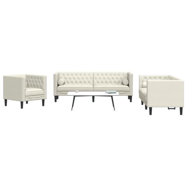 ARDEBO.de - 3-tlg. Chesterfield-Sofa-Set mit Nackenrollen Creme Samt