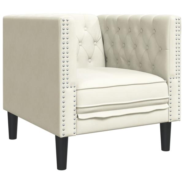 3-tlg. Chesterfield-Sofa-Set mit Nackenrollen Creme Samt