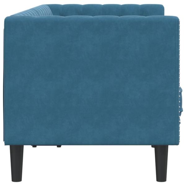 Chesterfield-Sofa mit Nackenrollen 2-Sitzer Blau Samt