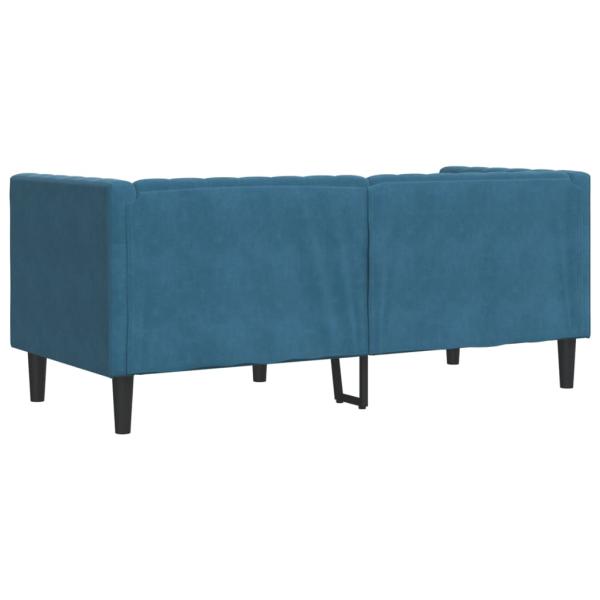 Chesterfield-Sofa mit Nackenrollen 2-Sitzer Blau Samt