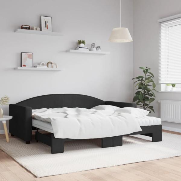 ARDEBO.de - Tagesbett Ausziehbar mit Matratzen Schwarz 90x190 cm Stoff