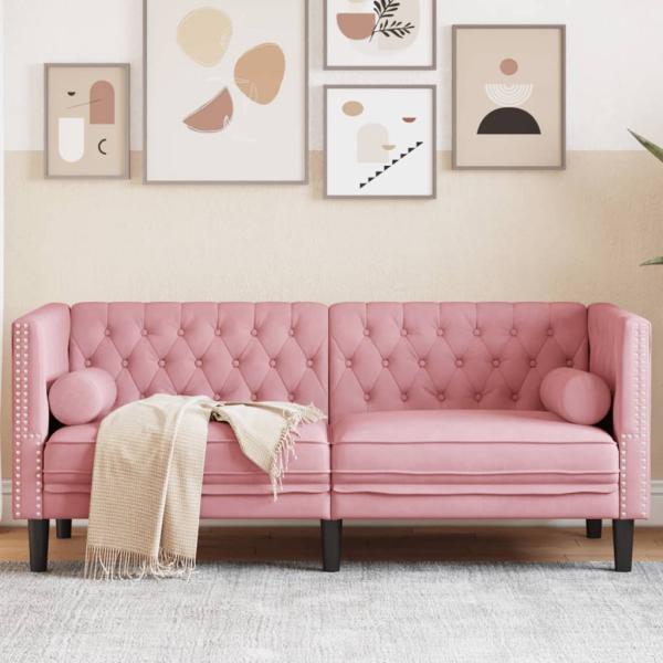 ARDEBO.de - Chesterfield-Sofa mit Nackenrollen 2-Sitzer Rosa Samt