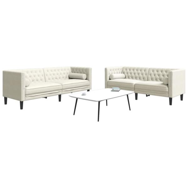 ARDEBO.de - 2-tlg. Chesterfield-Sofa-Set mit Nackenrollen Creme Samt