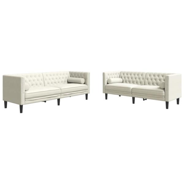 2-tlg. Chesterfield-Sofa-Set mit Nackenrollen Creme Samt