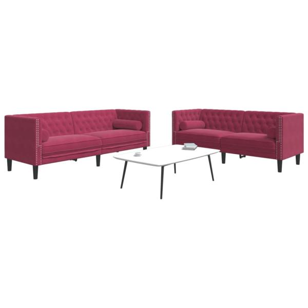 ARDEBO.de - 2-tlg. Chesterfield-Sofa-Set mit Nackenrollen Rot Samt