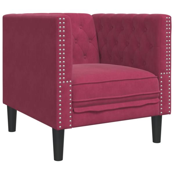 ARDEBO.de - 3-tlg. Chesterfield-Sofa-Set mit Nackenrollen Weinrot Samt