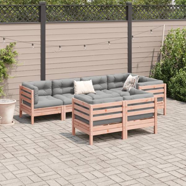 7-tlg. Garten-Sofagarnitur mit Kissen Massivholz Douglasie