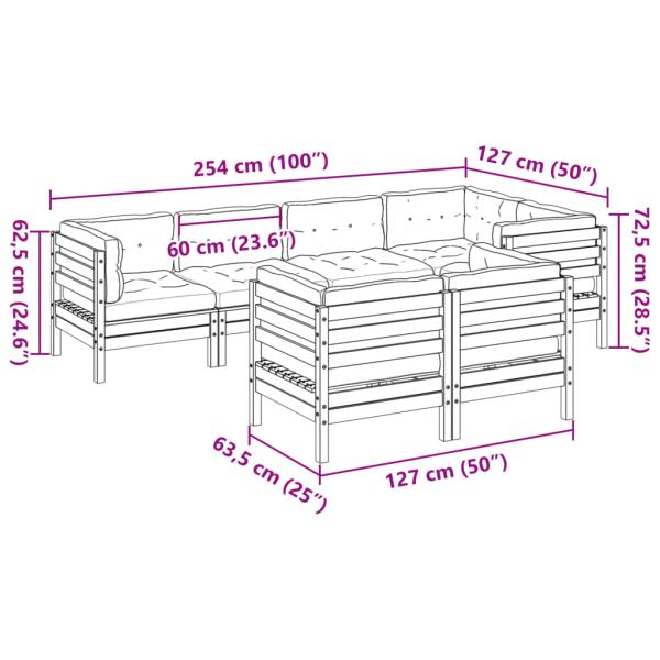 7-tlg. Garten-Sofagarnitur mit Kissen Massivholz Douglasie