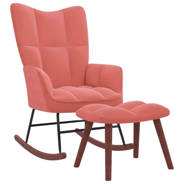ARDEBO.de - Schaukelstuhl mit Hocker Samt Rosa