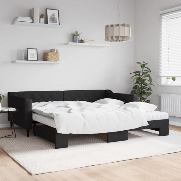 ARDEBO.de - Tagesbett Ausziehbar mit Matratzen Schwarz 100x200 cm Stoff