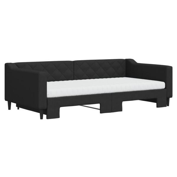 Tagesbett Ausziehbar mit Matratzen Schwarz 100x200 cm Stoff