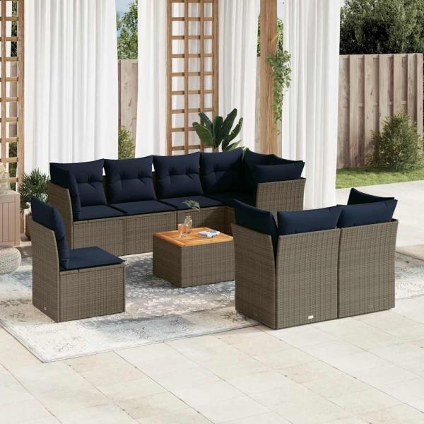 ARDEBO.de - 9-tlg. Garten-Sofagarnitur mit Kissen Grau Poly Rattan