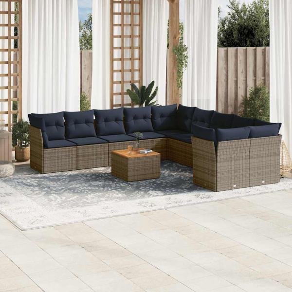 ARDEBO.de - 11-tlg. Garten-Sofagarnitur mit Kissen Grau Poly Rattan