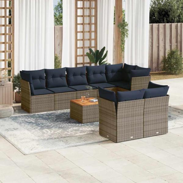 ARDEBO.de - 9-tlg. Garten-Sofagarnitur mit Kissen Grau Poly Rattan