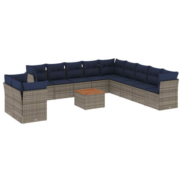 12-tlg. Garten-Sofagarnitur mit Kissen Grau Poly Rattan