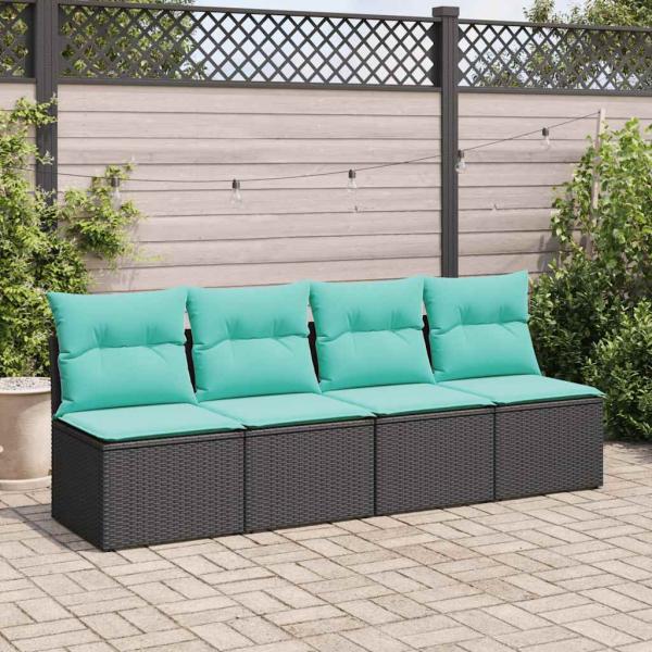2-tlg. Garten-Sofagarnitur mit Kissen Schwarz Poly Rattan