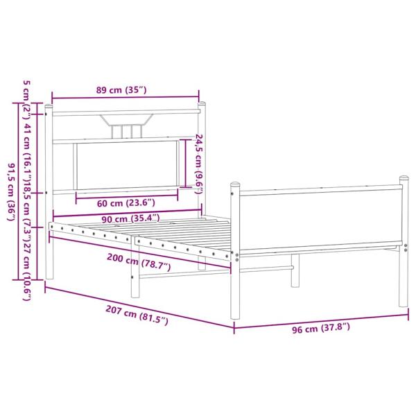Bettgestell ohne Matratze Braun Eiche 90x200 cm Holzwerkstoff