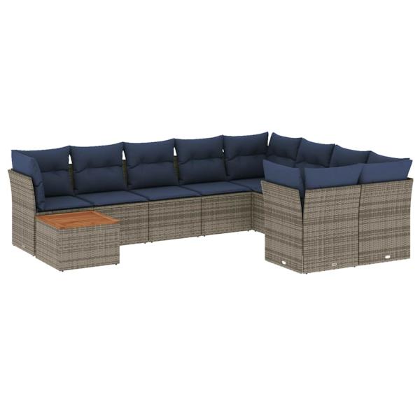 ARDEBO.de - 10-tlg. Garten-Sofagarnitur mit Kissen Grau Poly Rattan