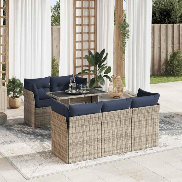 ARDEBO.de - 6-tlg. Garten-Sofagarnitur mit Kissen Grau Poly Rattan Akazie