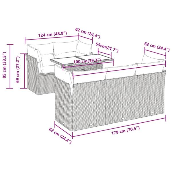 6-tlg. Garten-Sofagarnitur mit Kissen Grau Poly Rattan Akazie