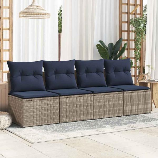 2-tlg. Garten-Sofagarnitur mit Kissen Grau Poly Rattan Akazie