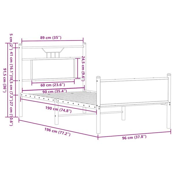 Bettgestell ohne Matratze Braun Eiche 90x190 cm Holzwerkstoff