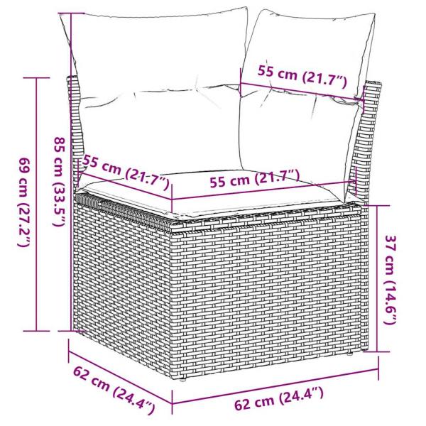 11-tlg. Garten-Sofagarnitur mit Kissen Grau Poly Rattan