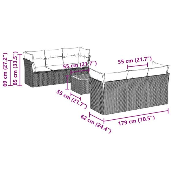 7-tlg. Garten-Sofagarnitur mit Kissen Grau Poly Rattan