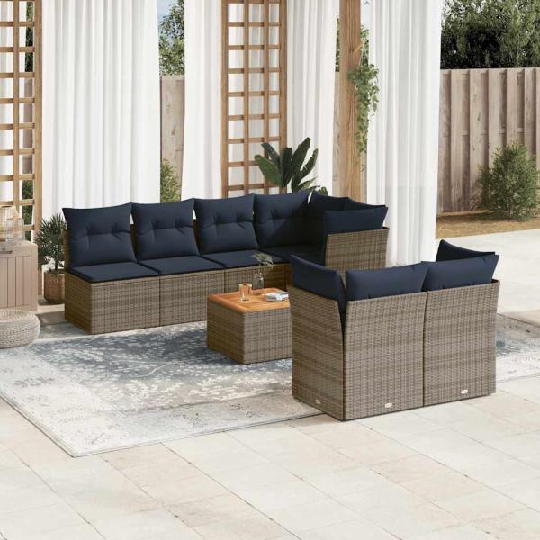 ARDEBO.de - 8-tlg. Garten-Sofagarnitur mit Kissen Grau Poly Rattan