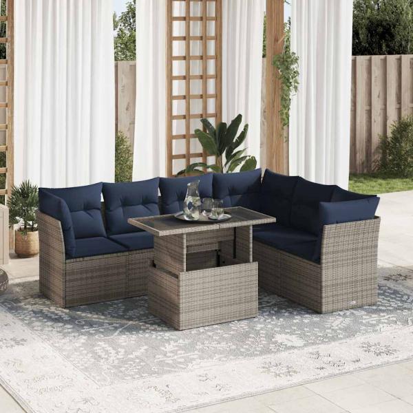 ARDEBO.de - 7-tlg. Garten-Sofagarnitur mit Kissen Schwarz Poly Rattan