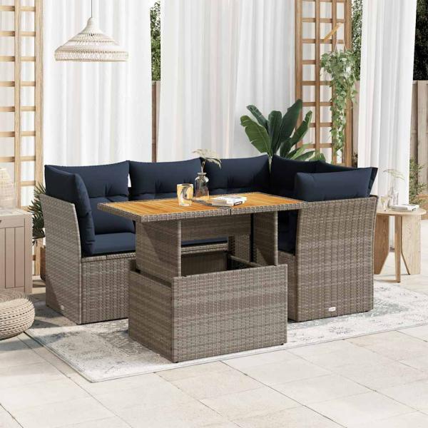 ARDEBO.de - 5-tlg. Garten-Sofagarnitur mit Kissen Grau Poly Rattan