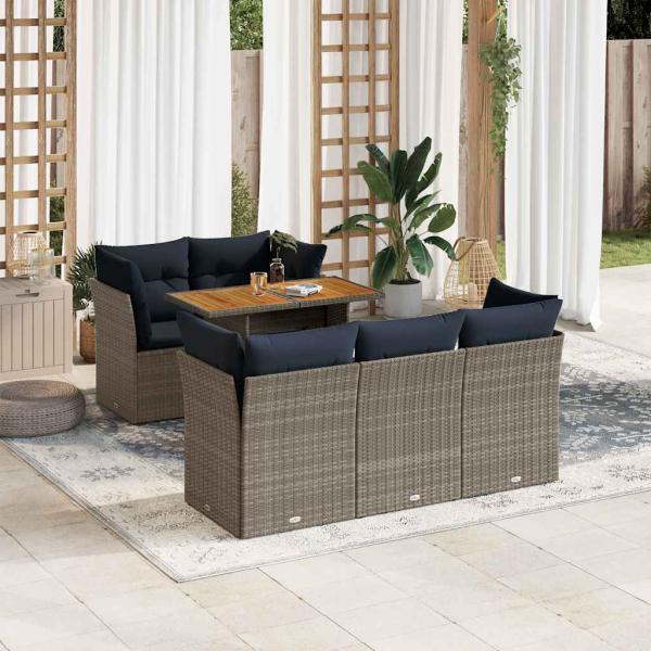 ARDEBO.de - 6-tlg. Garten-Sofagarnitur mit Kissen Grau Poly Rattan