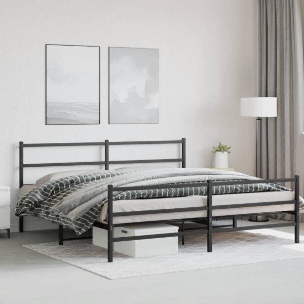 Bettgestell mit Kopf- und Fußteil Metall Schwarz 180x200 cm