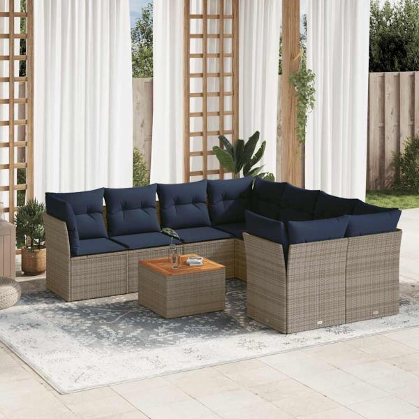 ARDEBO.de - 9-tlg. Garten-Sofagarnitur mit Kissen Grau Poly Rattan