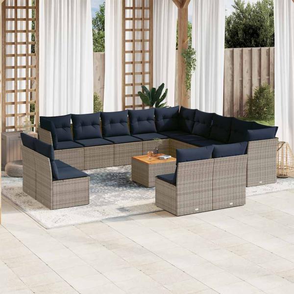 ARDEBO.de - 14-tlg. Garten-Sofagarnitur mit Kissen Grau Poly Rattan