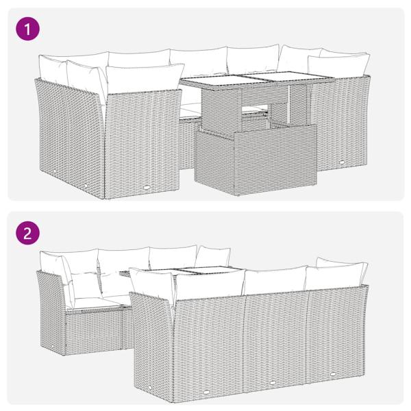7-tlg. Garten-Sofagarnitur mit Kissen Grau Poly Rattan Akazie