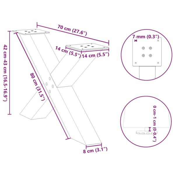 Couchtischbeine X-Form 2 Stk. Naturstahl 70x(42-43) cm Stahl