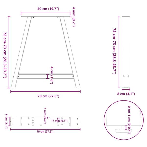 Couchtischbeine A-Form 2 Stk. 70x(72-73) cm Stahl