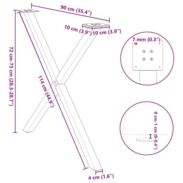 Esstischbeine X-Form 2 Stk. Naturstahl 90x(72-73) cm Stahl