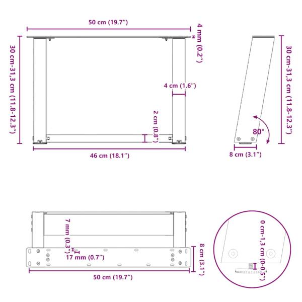 Couchtischbeine U-Form 2 Stk. Naturstahl 50x(30-31) cm Stahl