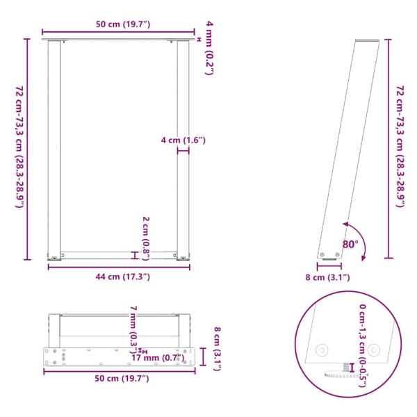 Esstischbeine U-Form 2 Stk. Naturstahl 50x(72-73) cm Stahl