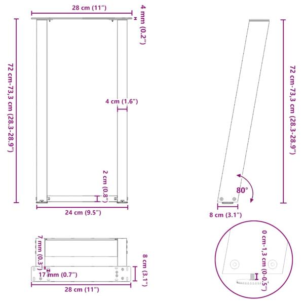Konsolentischbeine U-Form 2 Stk. Naturstahl 28x(72-73) cm Stahl