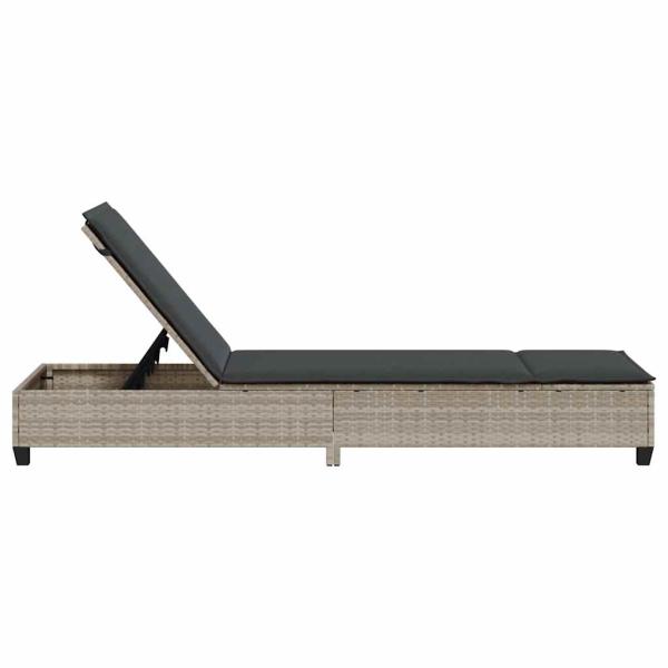 Sonnenliege mit Auflagen Hellgrau 55x200x25,5cm Poly Rattan