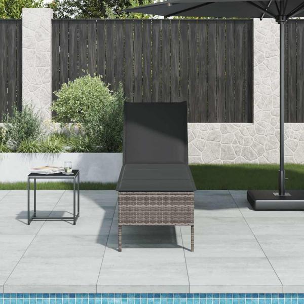 ARDEBO.de - Sonnenliege mit Auflage Grau 55x200x44 cm Poly Rattan