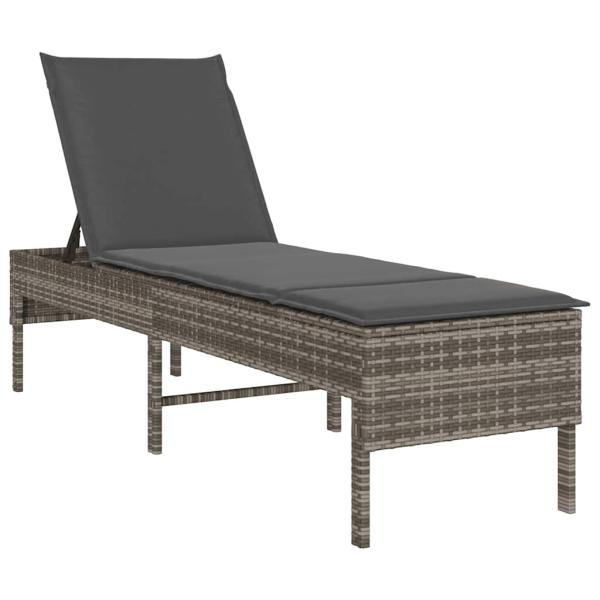 Sonnenliege mit Auflage Grau 55x200x44 cm Poly Rattan