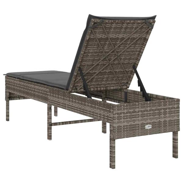 Sonnenliege mit Auflage Grau 55x200x44 cm Poly Rattan