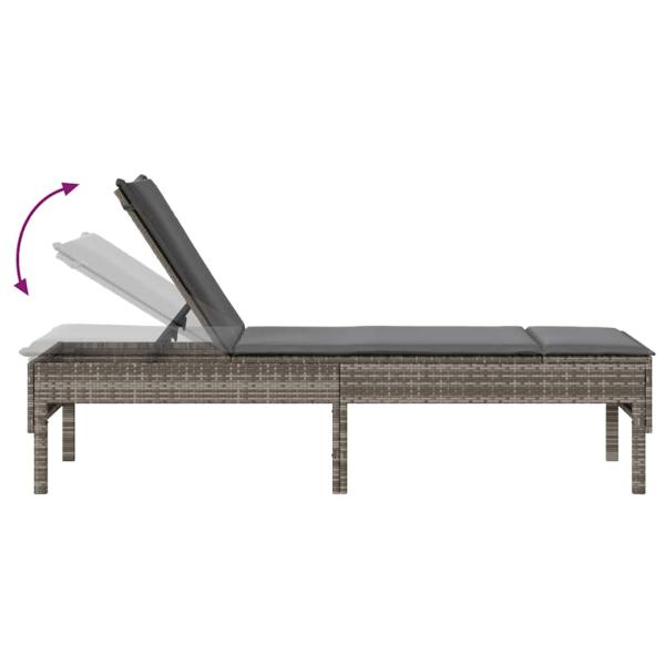 Sonnenliege mit Auflage Grau 55x200x44 cm Poly Rattan