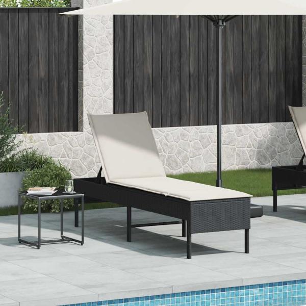 Sonnenliege mit Auflage Schwarz 55x200x44 cm Poly Rattan